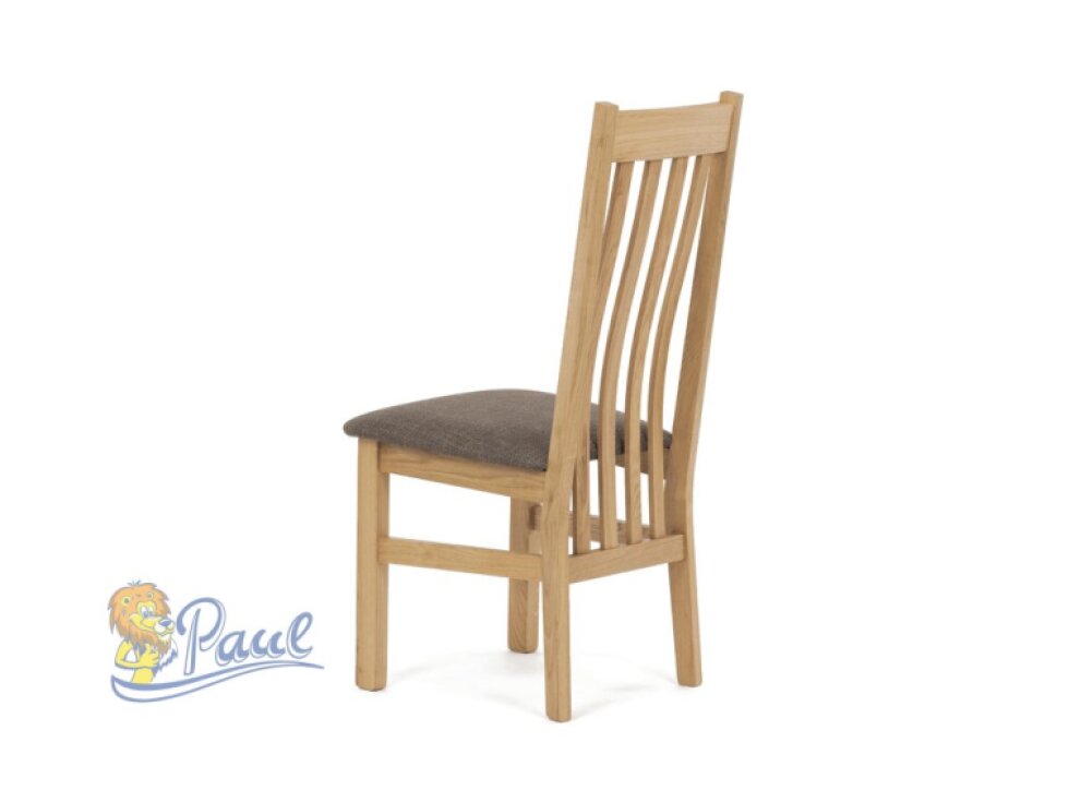 Dřevěná jídelní židle, potah čokoládově hnědá látka, masiv dub, přírodní odstín