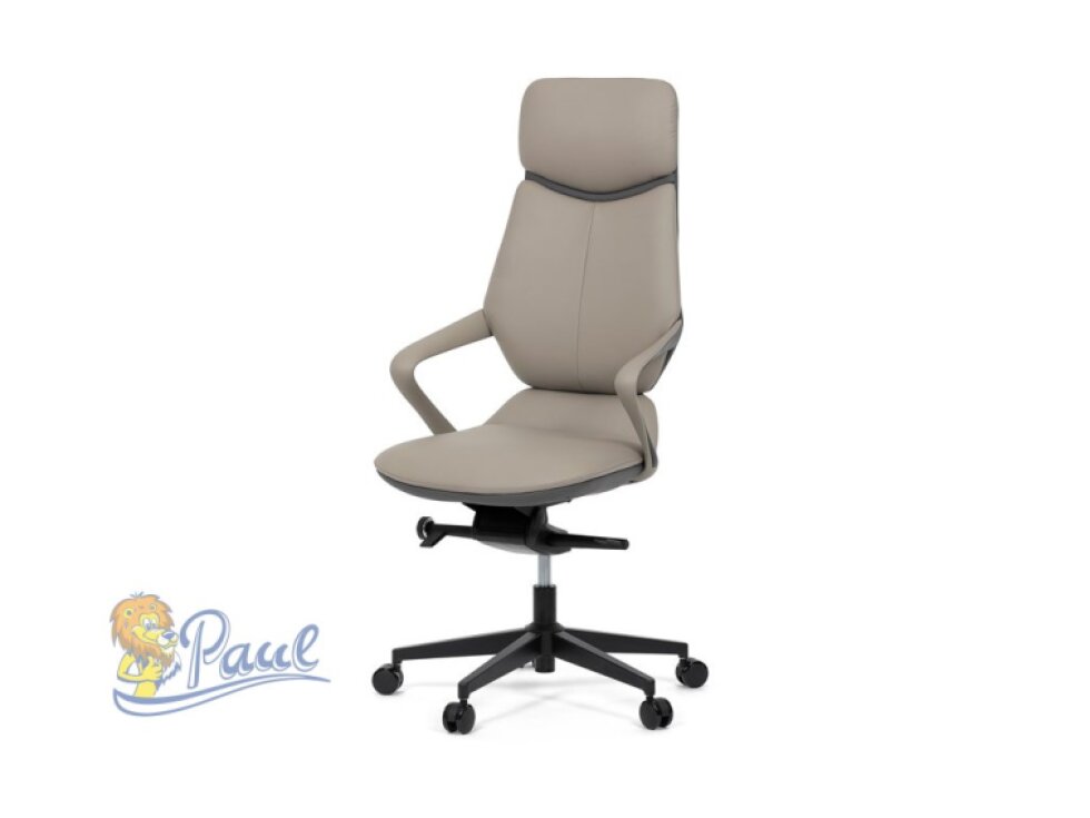 Kancelářské křeslo, šedá ekokůže, houpací mechanismus s aretací ve 4 polohách, kovový kříž, kolečka pro tvrdé povrchy