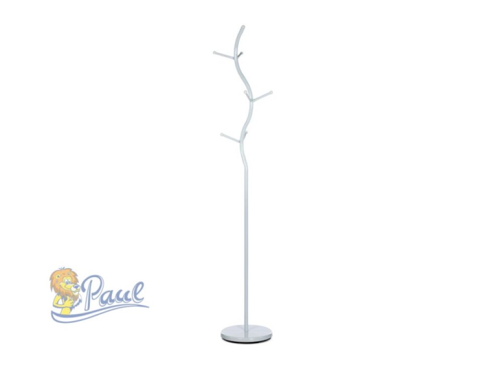 Věšák stojanový, výška 180 cm, kovová konstrukce, bílý matný lak, nosnost 10 kg