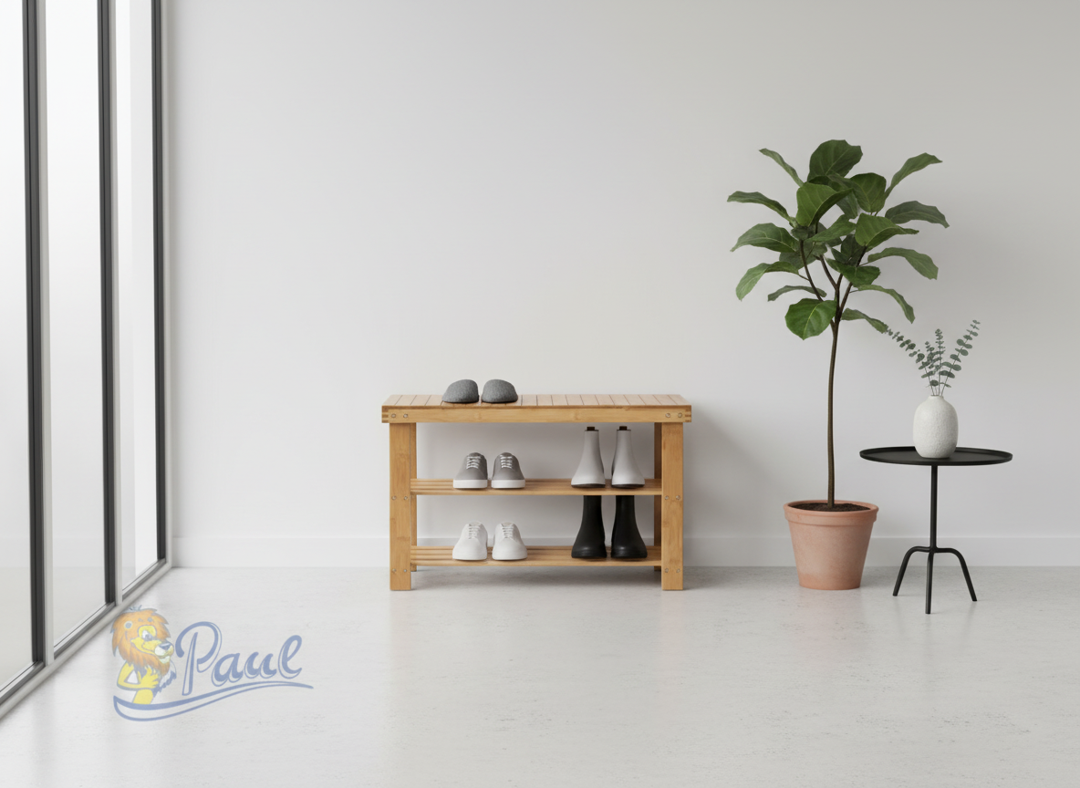 Botník / taburet, 2 police, masiv bambus, přírodní odstín