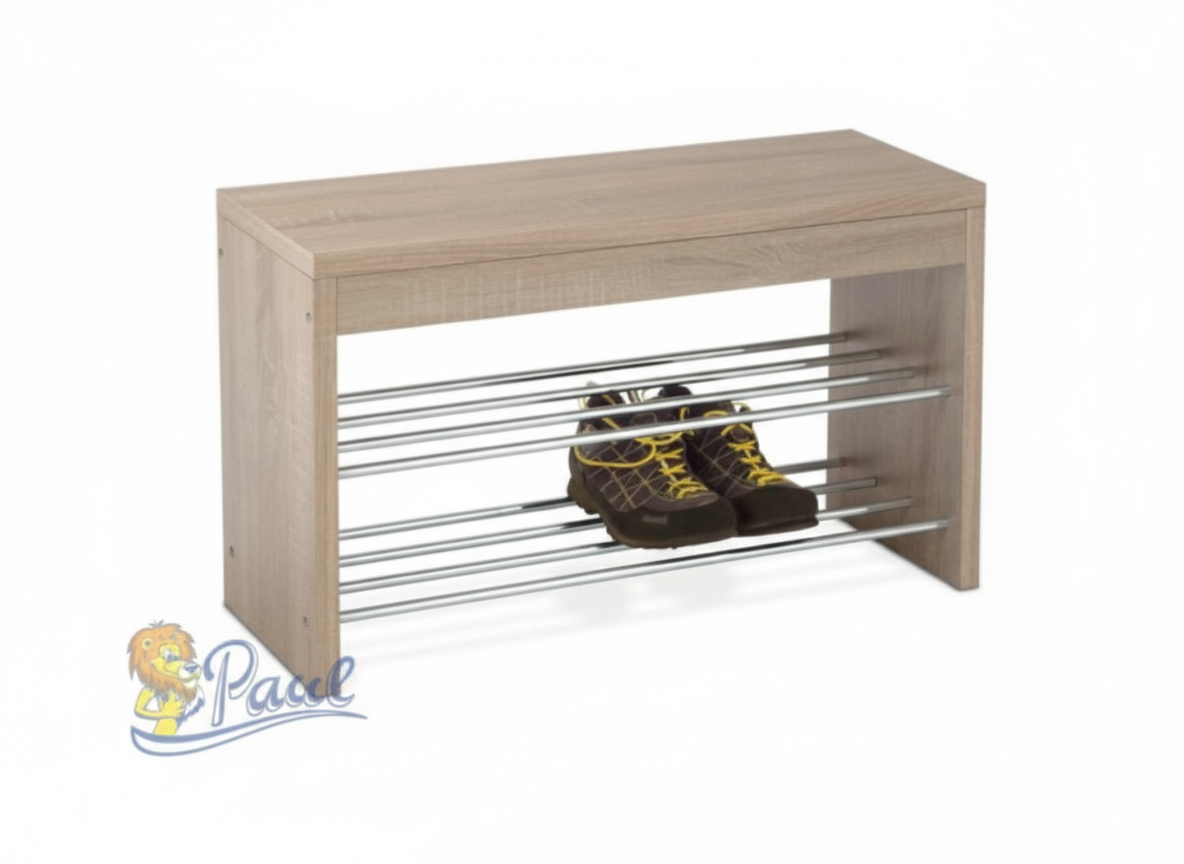 Botník, 2 kovové chromované police, MDF, 3D dekor dub sonoma