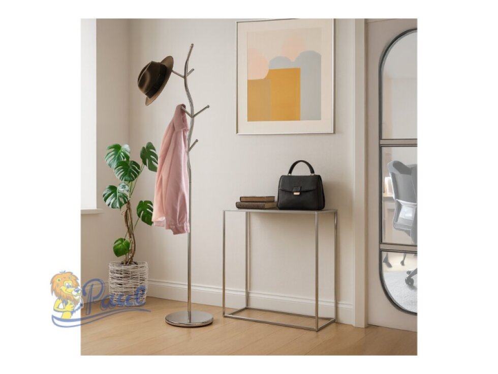 Věšák stojanový, výška 180 cm, kovová chromovaná konstrukce, nosnost 10 kg