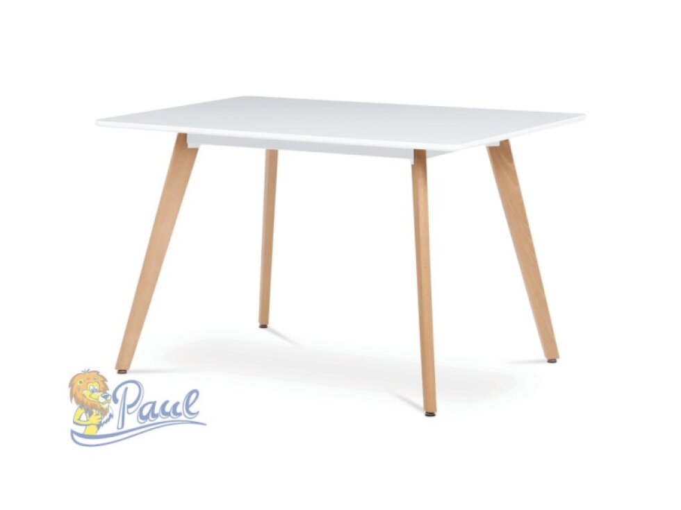 Jídelní stůl 120x80x74 cm, MDF, bílý matný lak, masiv buk