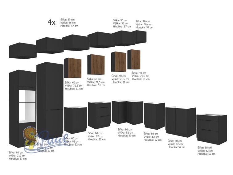 Rohová kuchyňská linka 330x300 cm Siena / Monza