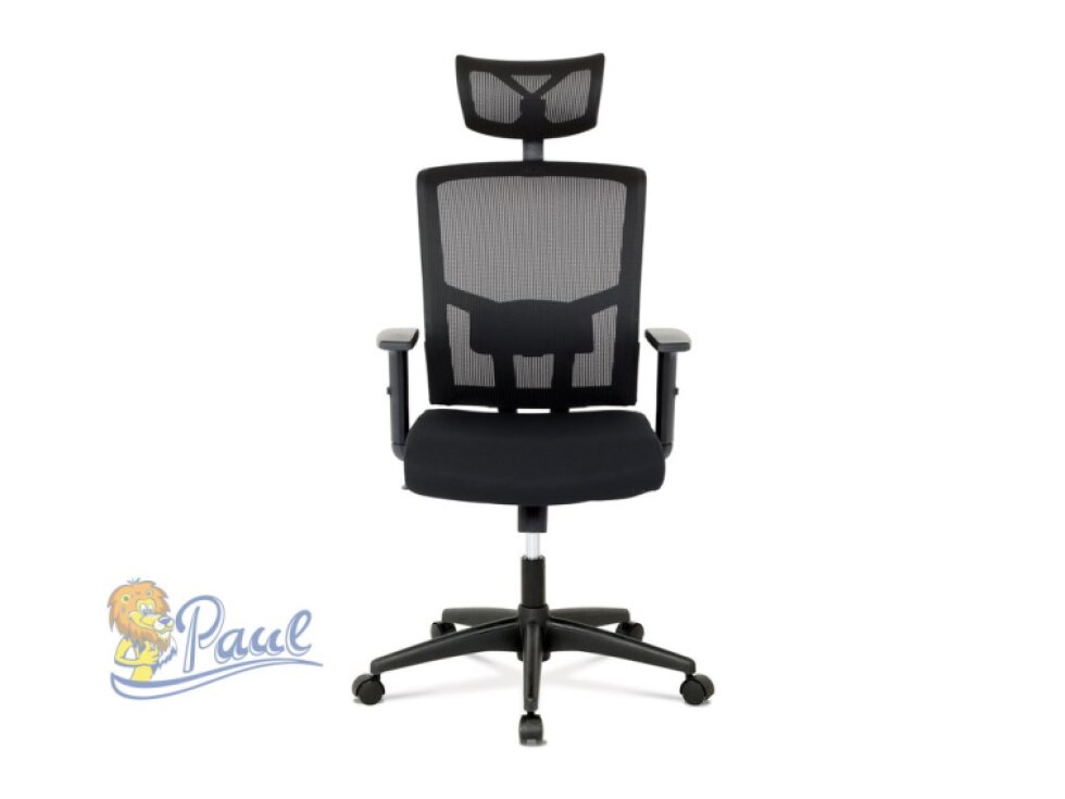 Kancelářská židle s podhlavníkem, potah černá látka a síťovina mesh, houpací mec