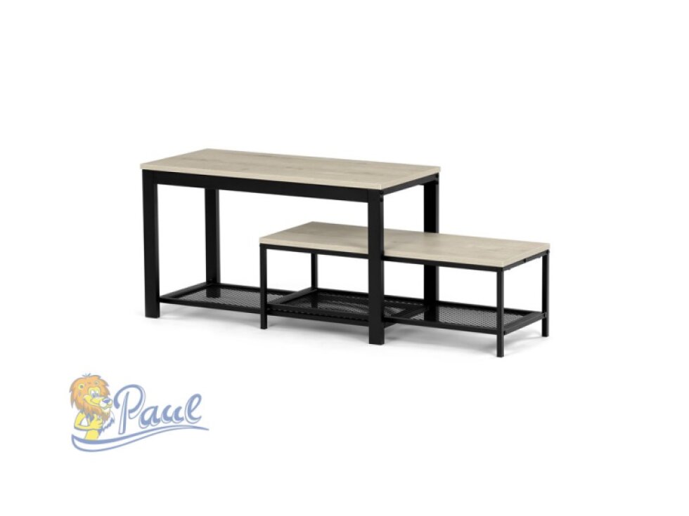 Botník 2 police, MDF dekor dub sonoma, kov - černý matný lak