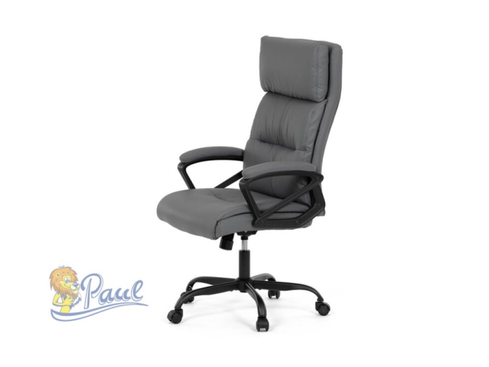 Kancelářské křeslo, šedá ekokůže, taštičkové pružiny, kovový kříž, kolečka na tvrdé podlahy