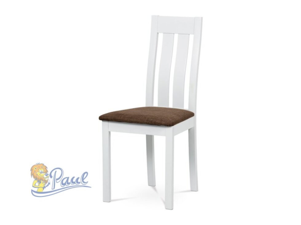 Jídelní židle, masiv buk, barva bílá, látkový hnědý potah