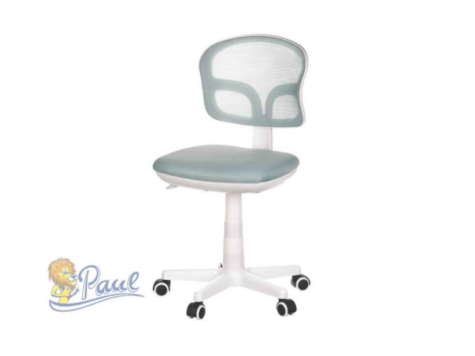 Dětská židle, modrá síťovina, bílý plastový kříž, kolečka na tvrdé podlahy