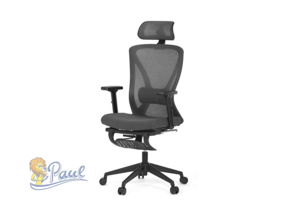 Kancelářská židle, šedá MESH, plastový kříž, opěrka nohou, posuvný sedák, 2D područky
