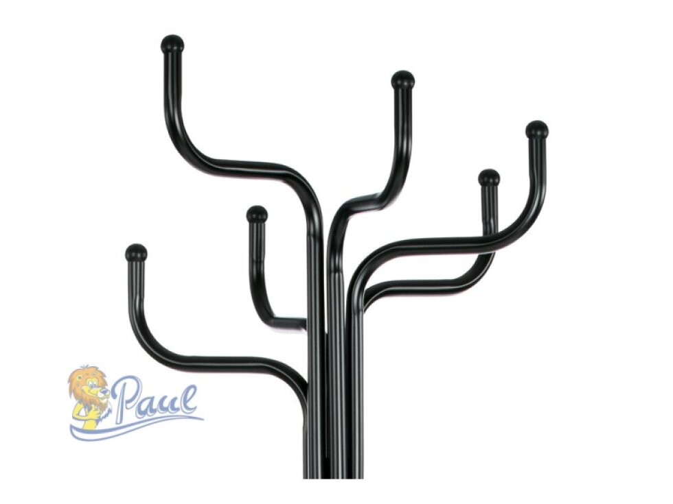 Věšák stojanový, kovová konstrukce, černý matný lak, výška 188 cm, nosnost 12 kg