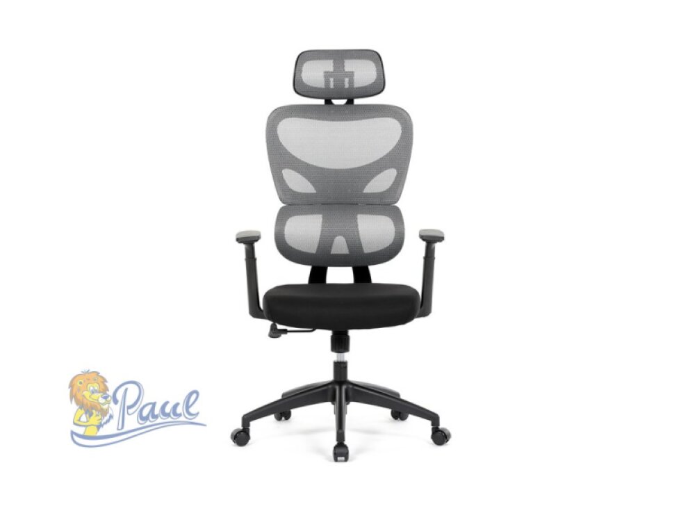 Kancelářská židle, šedá síťovina, černý plast, kolečka na tvrdé podlahy