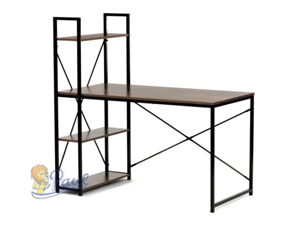 Stůl pracovní s regálem, MDF, dekor staré dřevo, černý kov