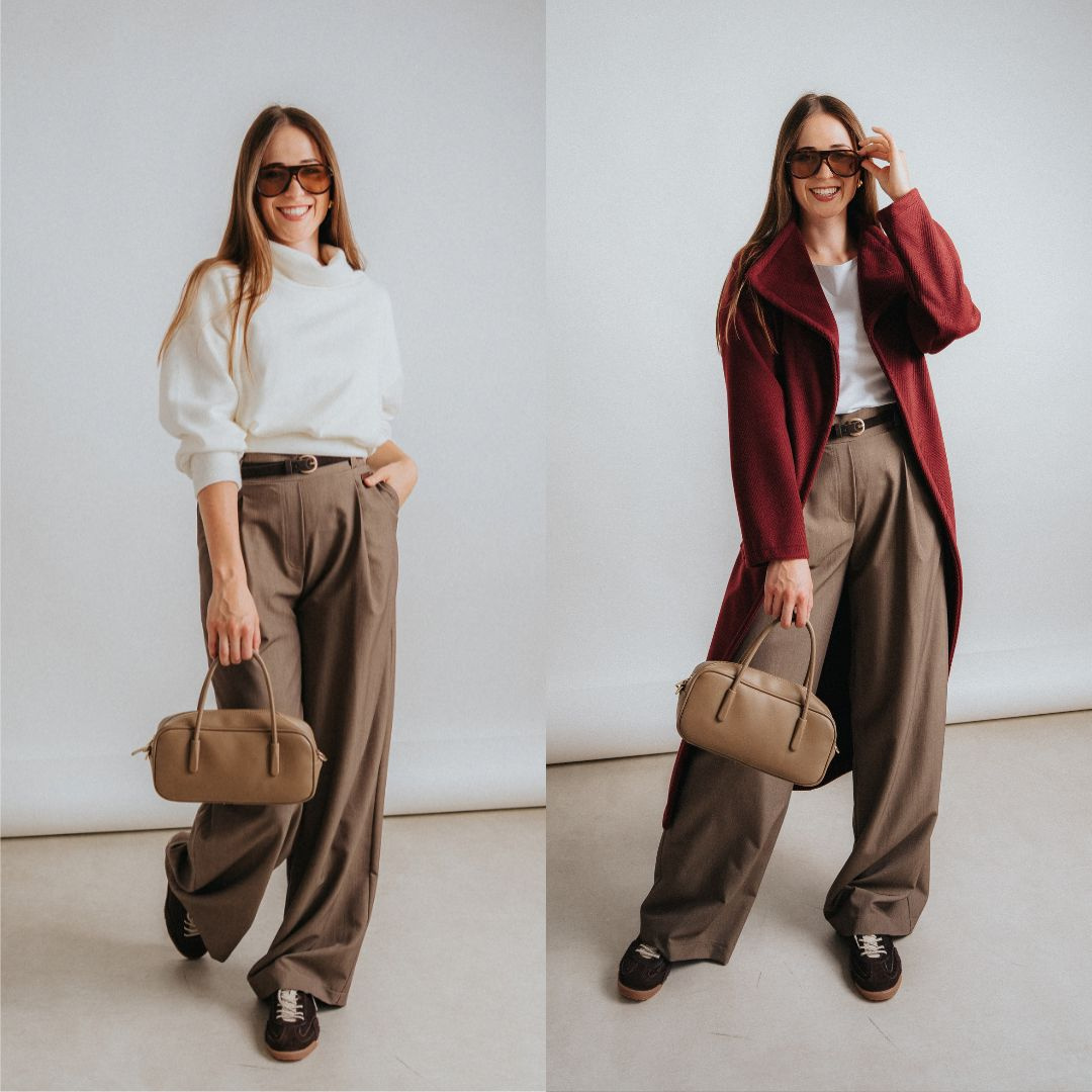 Kalhoty Wide Brown Melange