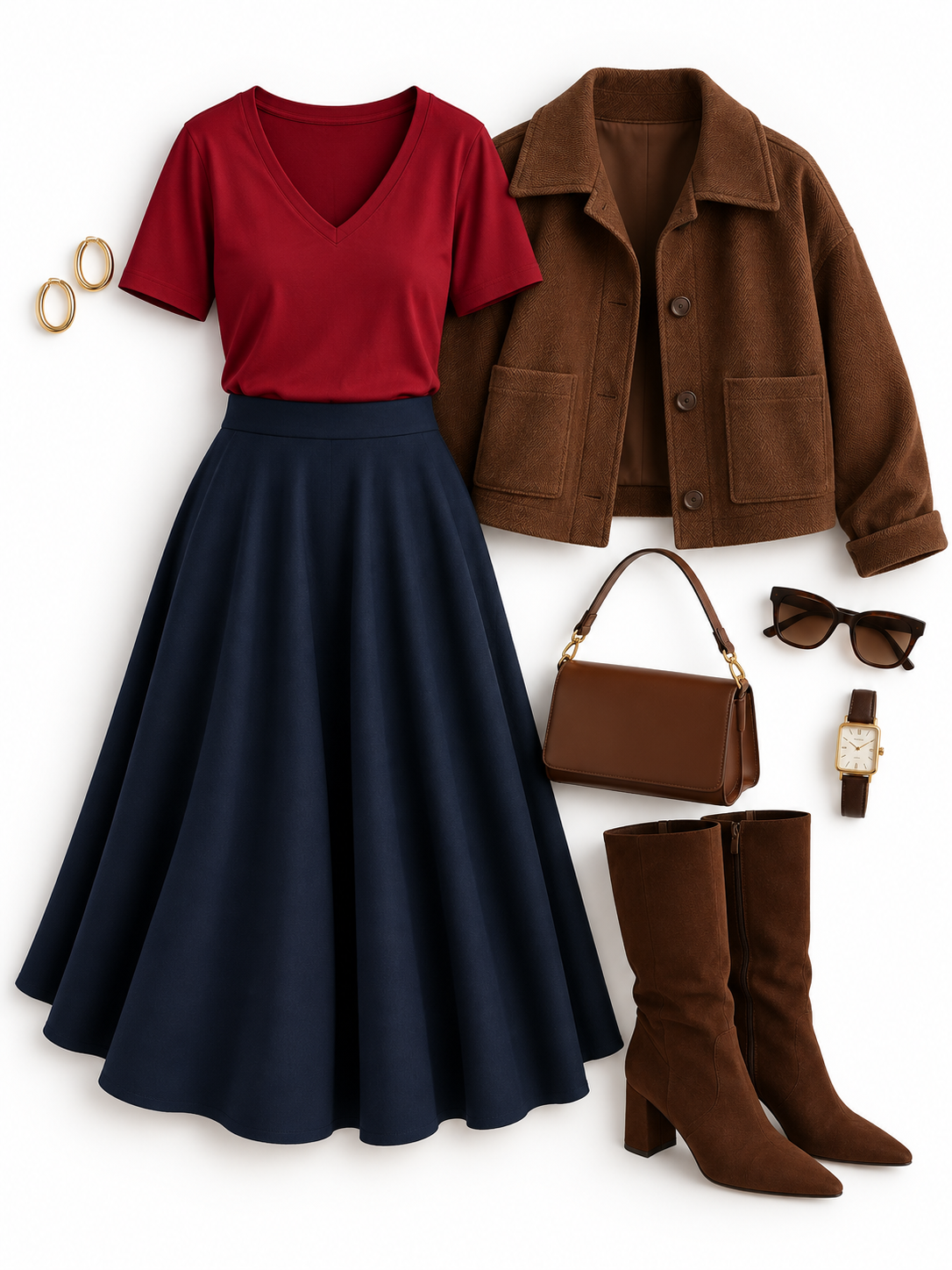 Sukně Arc Midi Burgundy