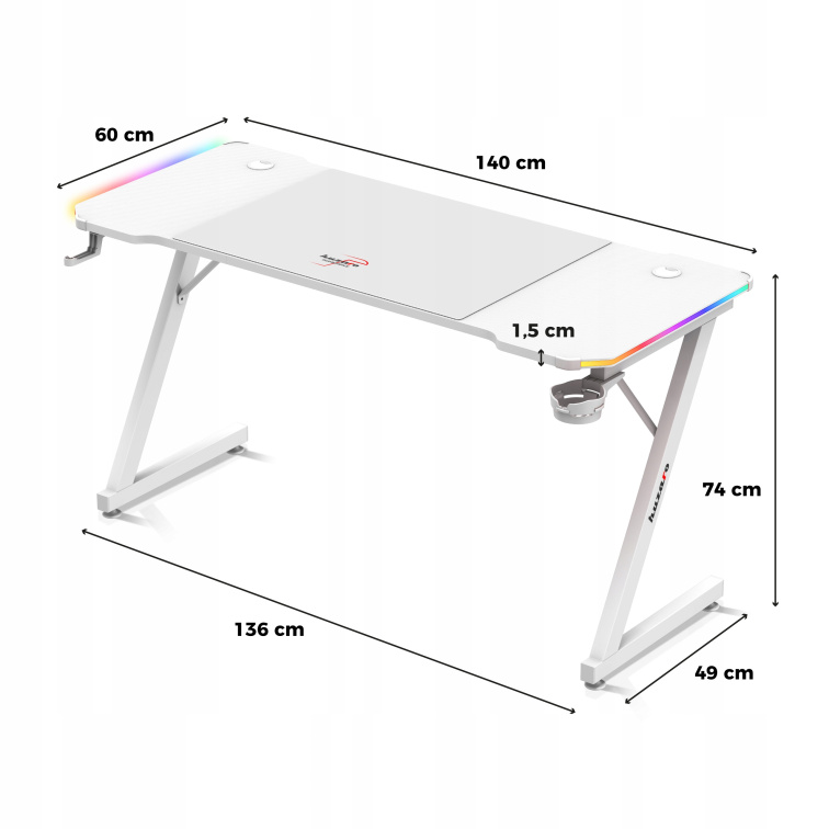 Herný stôl Huzaro Hero 3.3 White RGB + Podložka XXL