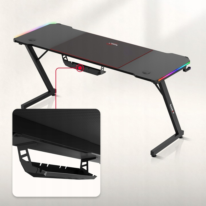 Herný stôl Huzaro Hero 4.8 Black RGB + PODLOŽKA XXL