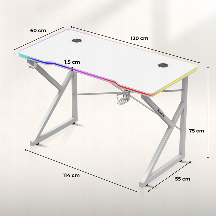Herný stôl Huzaro Hero 1.7 RGB White