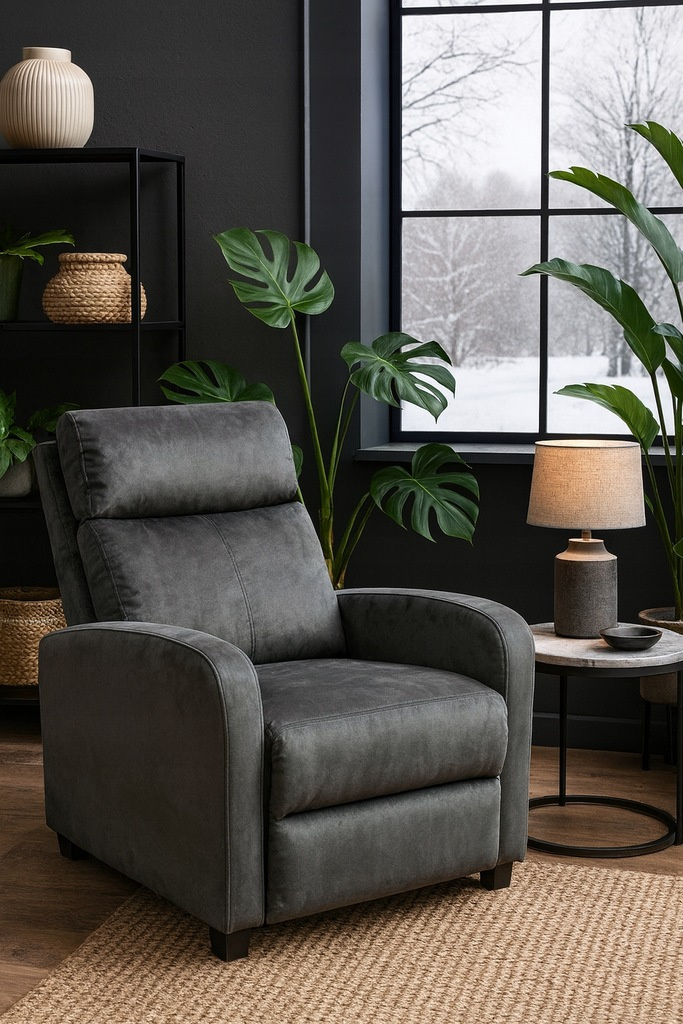 Polohovací relaxační sametové křeslo do obývacího pokoje Grey