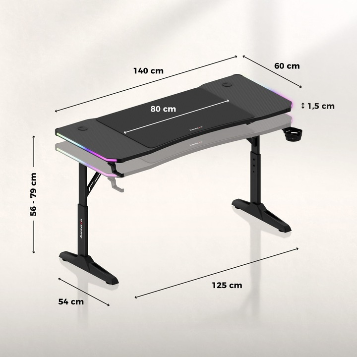 Herní stůl Huzaro Hero 3.6 RGB Černý/Black