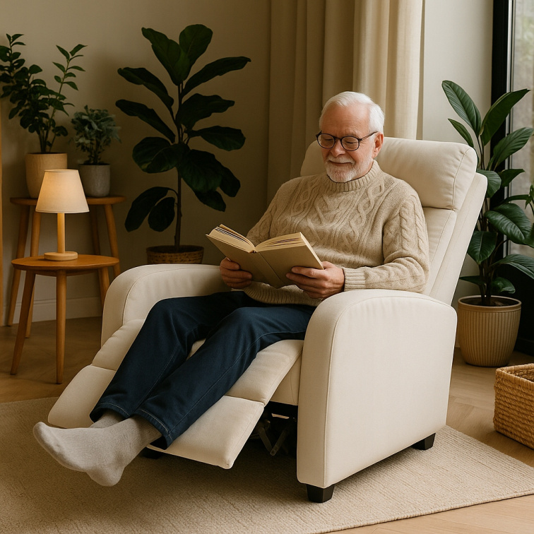 Relaxační sametové křeslo do obývacího pokoje Beige