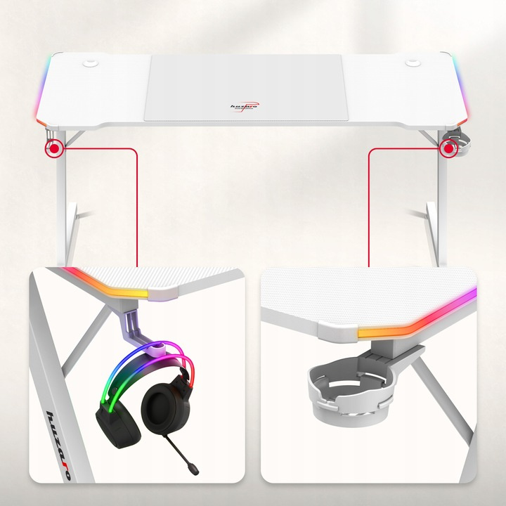 Herný stôl Huzaro Hero 4.8 RGB White + PODLOŽKA XXL