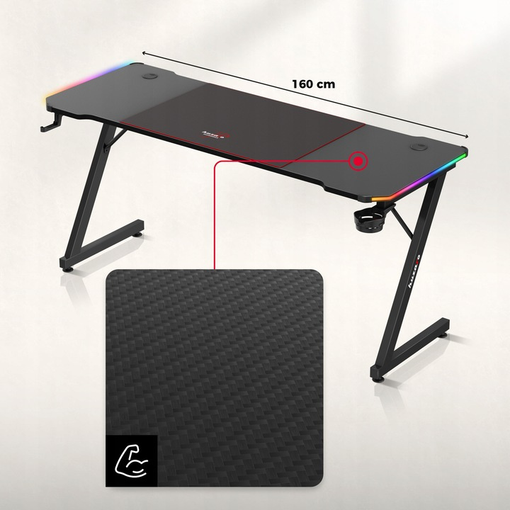 Herný stôl Huzaro Hero 4.8 Black RGB + PODLOŽKA XXL