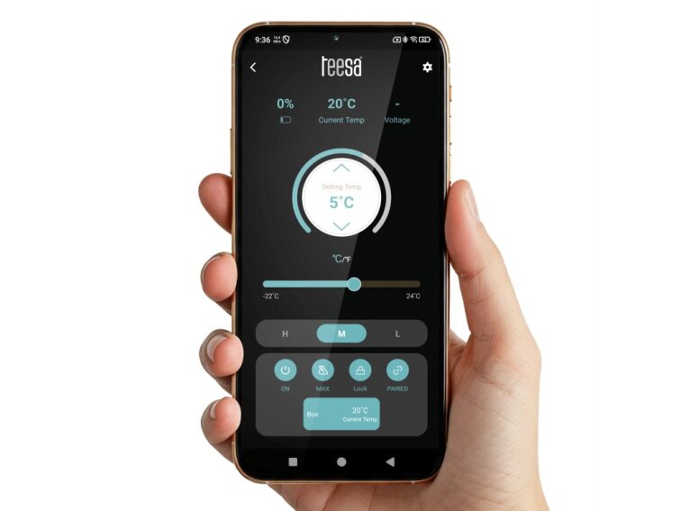 Profesionálna kompresorová cestovná chladnička TEESA s funkciou mrazenia 40L DC12/24 AC 230V, možnosť napájania z batérie, veľké kolesá a pevná rukoväť, Bluetooth