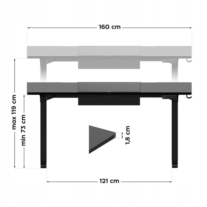 Elektrický kancelársky Stôl Mark Adler Leader 9.3 Čierny/Black160CM
