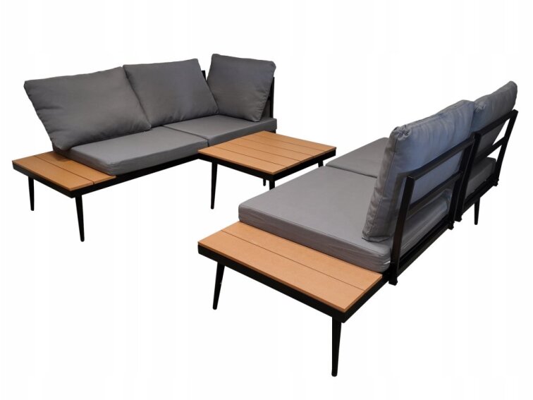 Rohová 4 dílná zahradní souprava na terasu NEVĚDA se stolkem ŠEDÁ