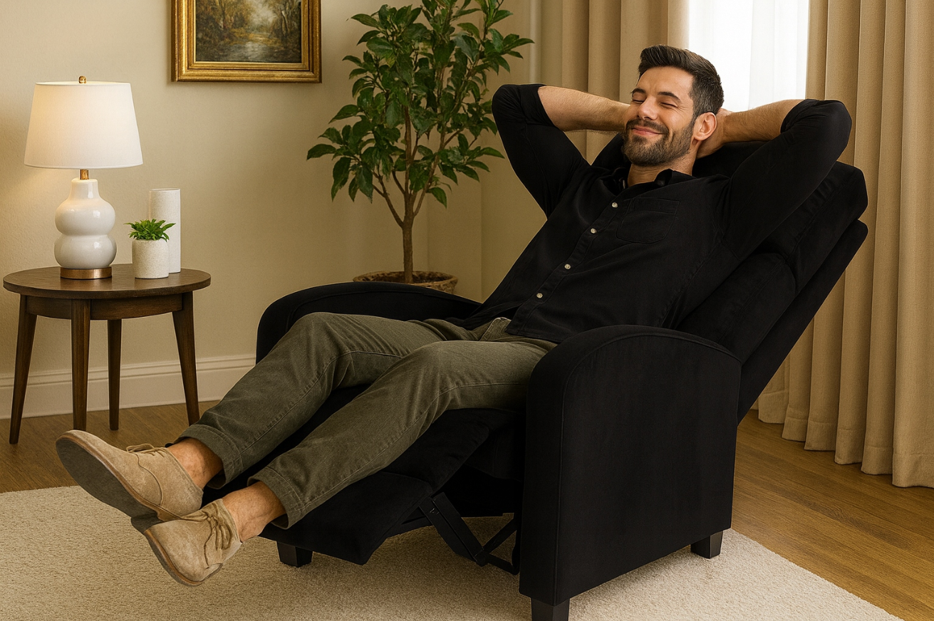 Polohovatelné relaxační sametové křeslo do obývacího pokoje Černá barva