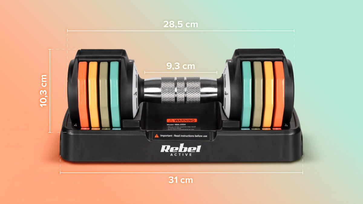 Nastaviteľná jednoručná činka sada 2 x 5 kg, krok 1 kg, REBEL ACTIVE
