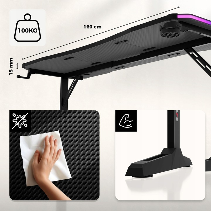 Herní stůl Huzaro Hero 4.6 RGB Černý/Black