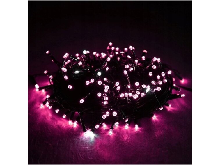 Vianočné svetielka na stromček, Reťaz 100x LED, 8 režimov, RUŽOVÁ