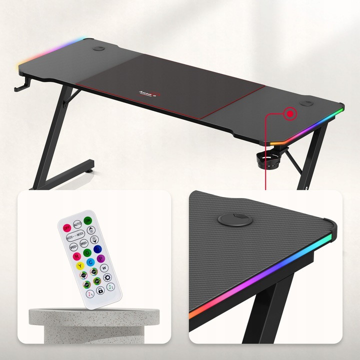 Herný stôl Huzaro Hero 4.8 Black RGB + PODLOŽKA XXL