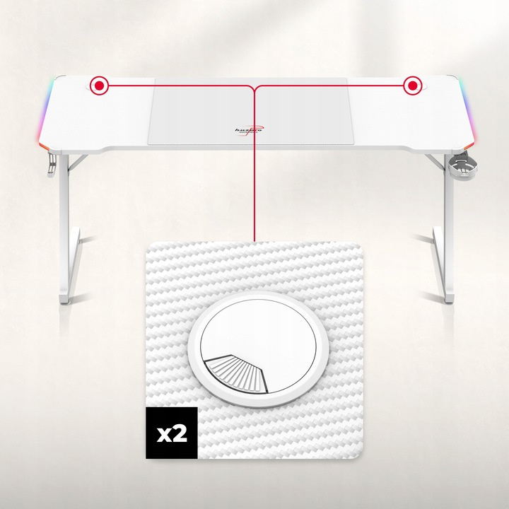 Herný stôl Huzaro Hero 4.8 RGB White + PODLOŽKA XXL