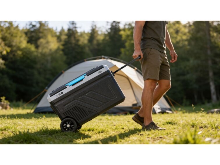Profesionálna kompresorová cestovná chladnička TEESA s funkciou mrazenia 40L DC12/24 AC 230V, možnosť napájania z batérie, veľké kolesá a pevná rukoväť, Bluetooth