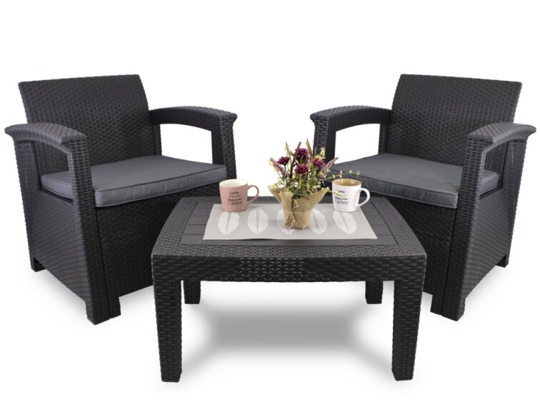 Set plastového zahradního nábytku ANTRACIT (2 KŘESLA, STŮL)