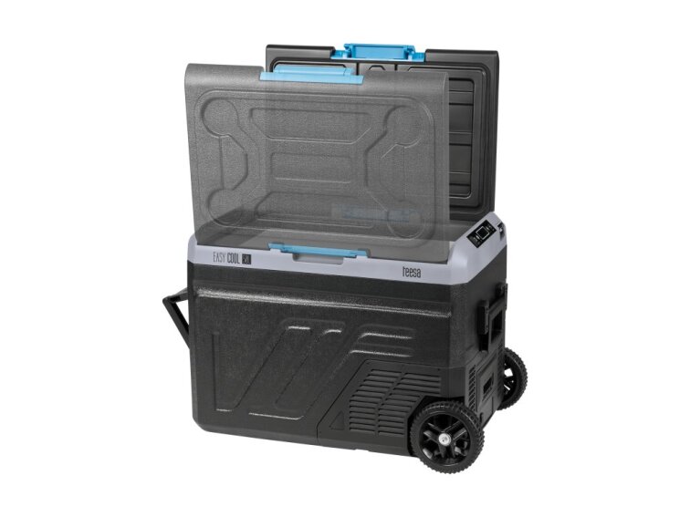 Profesionálna kompresorová cestovná chladnička TEESA s funkciou mrazenia 50L DC12/24 AC 230V, veľké kolesá a pevná rukoväť, Bluetooth, možnosť napájania z batérie