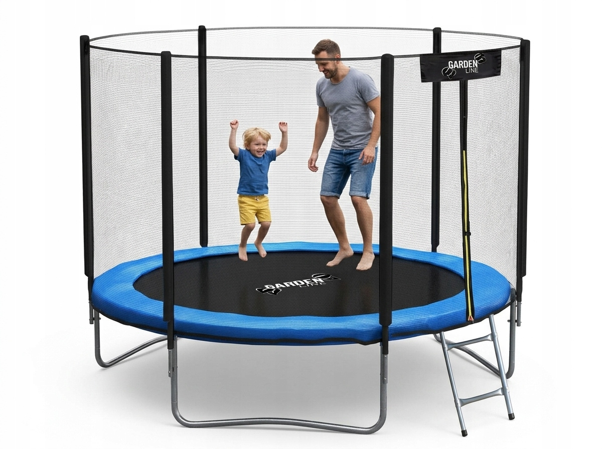 Trampolína 312 cm + vonkajšia ochranná sieť + rebrík, MODRÁ