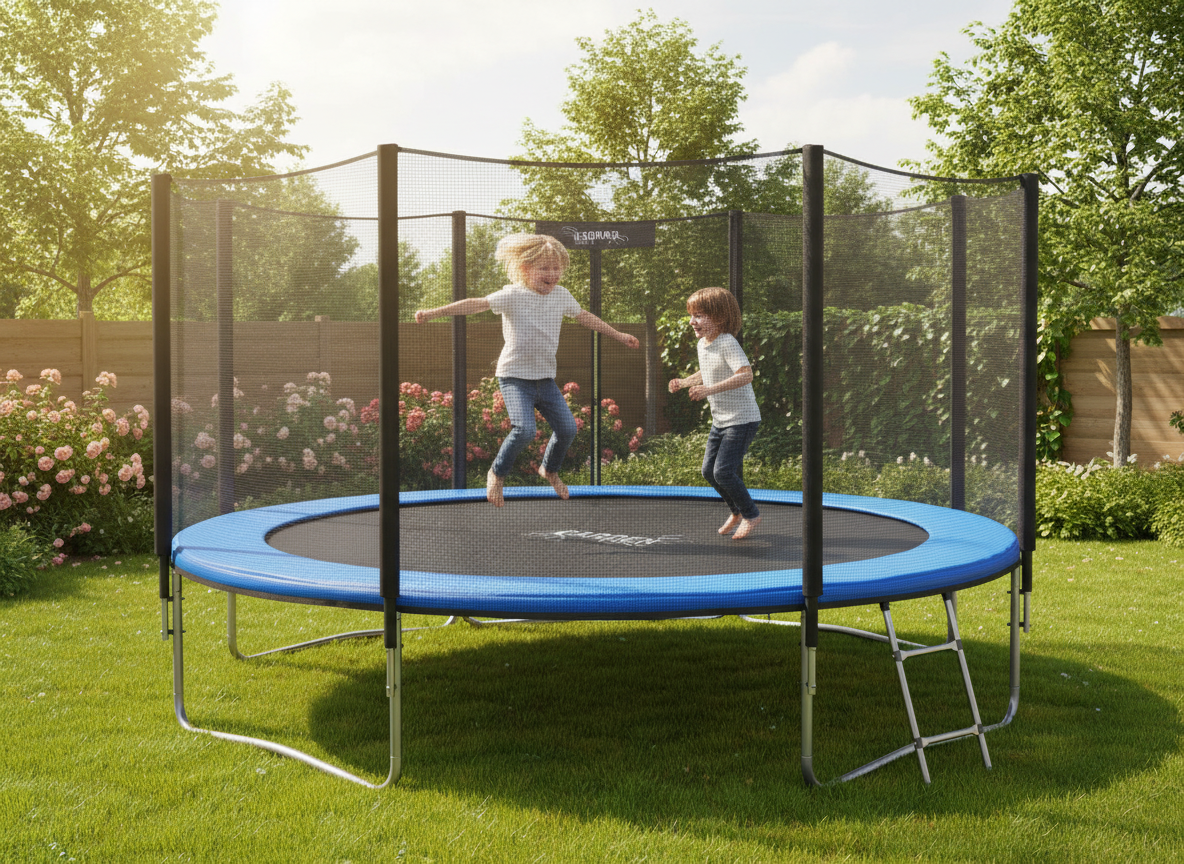 Trampolína 12FT 374 cm + vonkajšia ochranná sieť + rebrík, MULTI