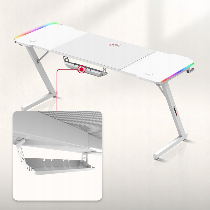 Herný stôl Huzaro Hero 4.8 RGB White + PODLOŽKA XXL