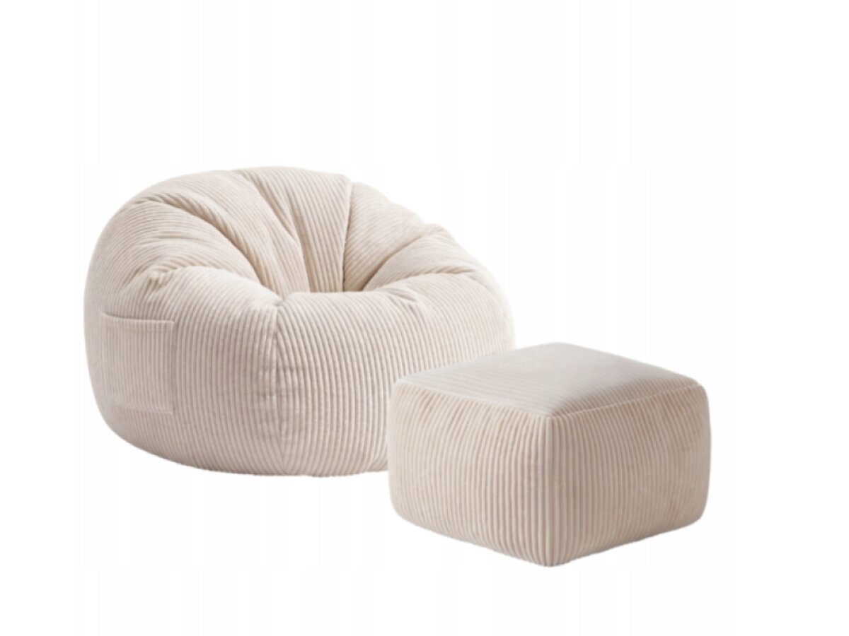 Menčestrový sedací vak s podnožkou Comfy 3.0 Béžové
