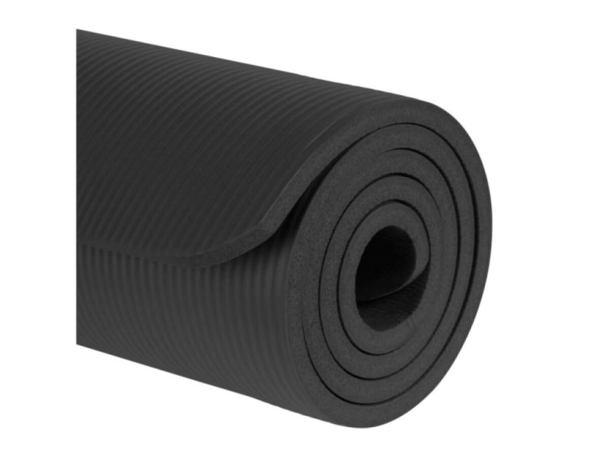 Gymnastická podložka na jogu, pilates, fitness, 183x61cm, hrúbka 1,5cm, materiál NBR, čierna