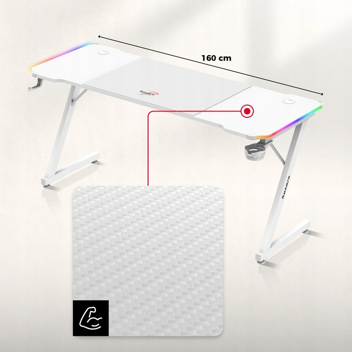 Herný stôl Huzaro Hero 4.8 RGB White + PODLOŽKA XXL