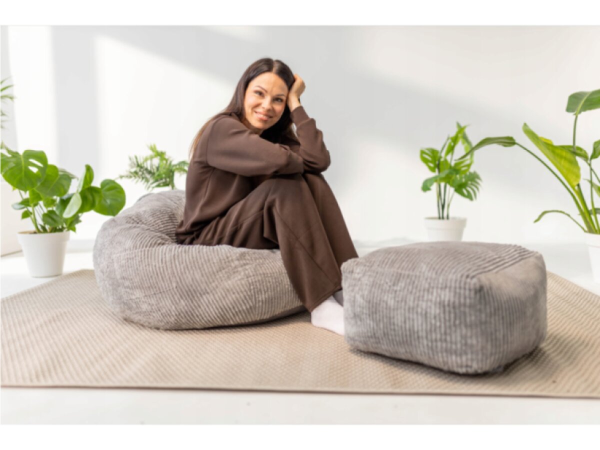 Menčestrový sedací vak s podnožkou Comfy 3.0 Sivé