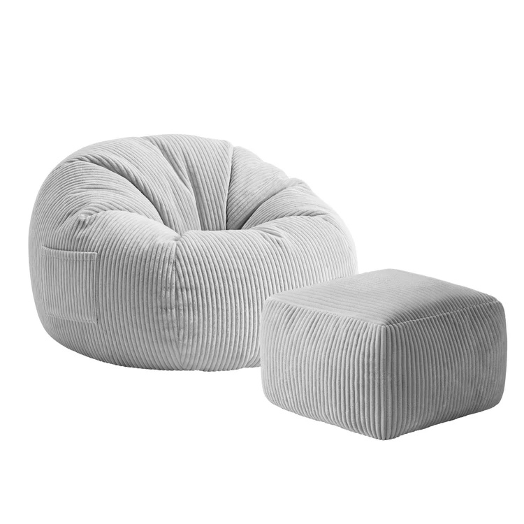 Menčestrový sedací vak s podnožkou Comfy 3.0 Sivé