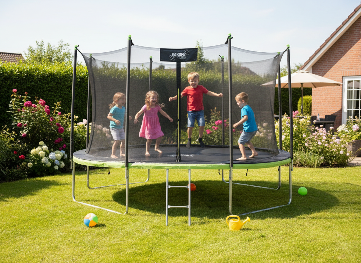 Trampolína 12FT 374cm + vnútorná ochranná sieť + rebrík, ZELENÁ