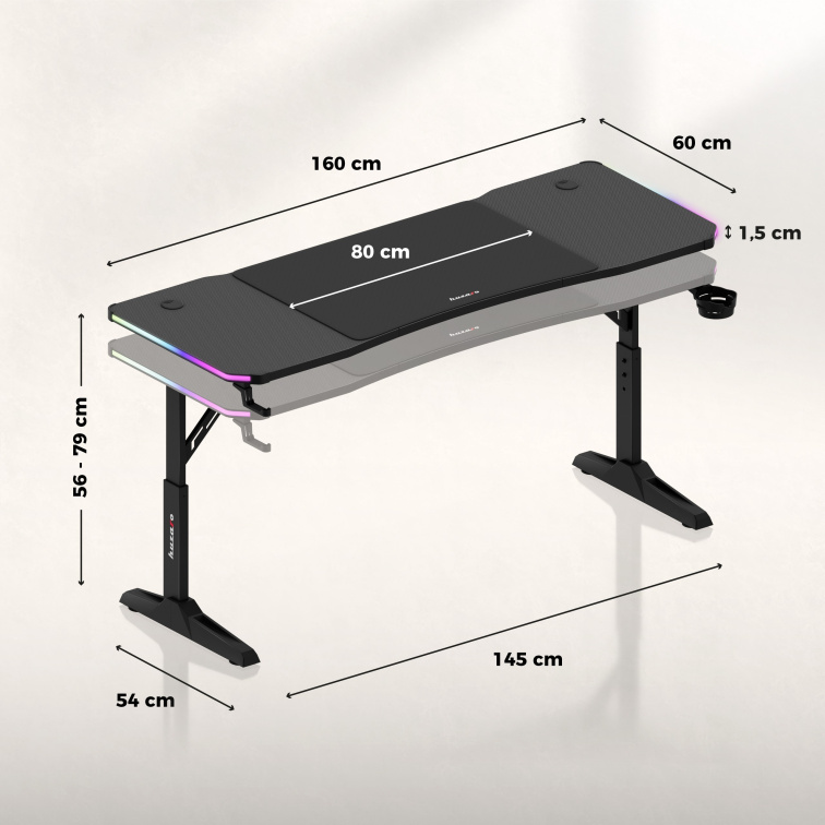 Herní stůl Huzaro Hero 4.6 RGB Černý/Black