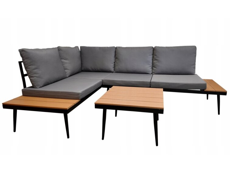 Rohová 4 dílná zahradní souprava na terasu NEVĚDA se stolkem ŠEDÁ